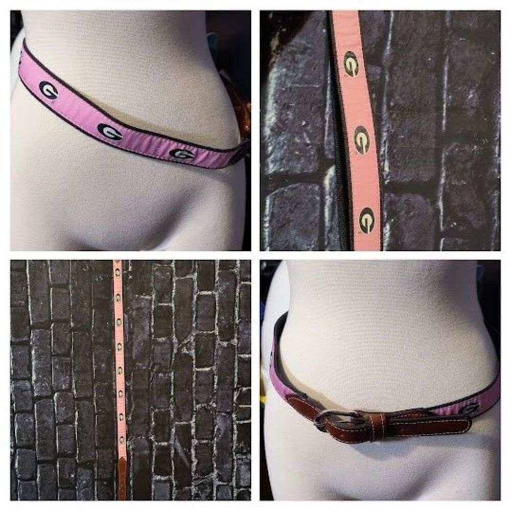 University of Georgia UGA Women's Belt Size 30 Pink Leather Brass Buckle